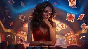 Meja Three Card Poker di hahawin dengan kartu dealer dan pemain ditampilkan dengan jelas